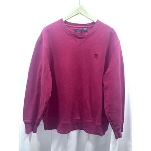 IZOD Mens Crewneck Sweatshirt XL Burgundy Red Fleece Pullover Embroidered Logo
